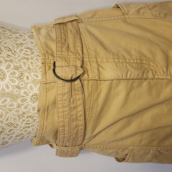 Wild Fable Khaki High Paper Bag Waist Pleated Back Zip Front Cargo Utility Skirt - Picture 2 of 11